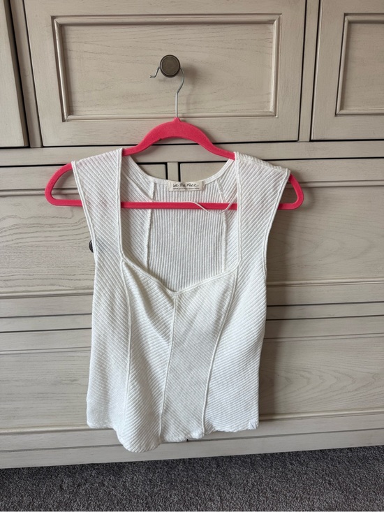 Free People Tops - Free People Cream Ribbed Square-Neck Tank Top